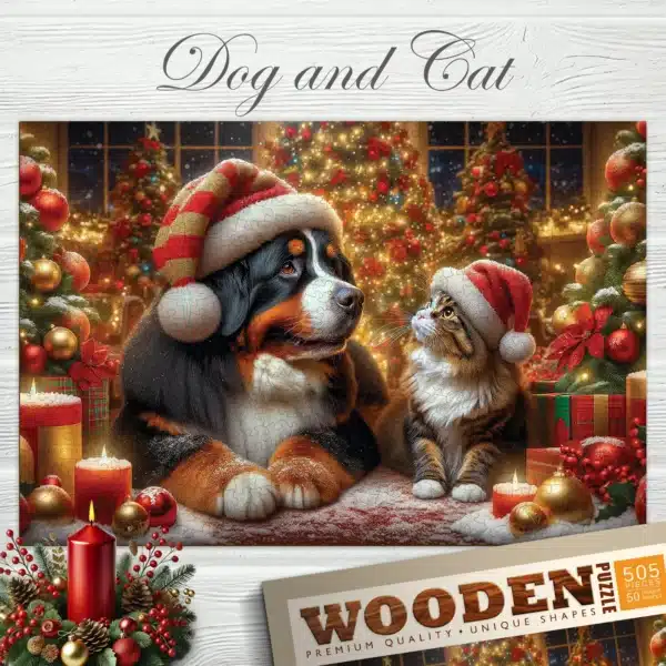 kutya és cica fa puzzle