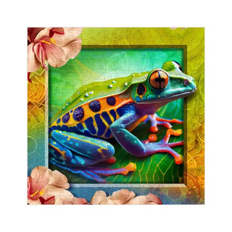 színes béka fa puzzle