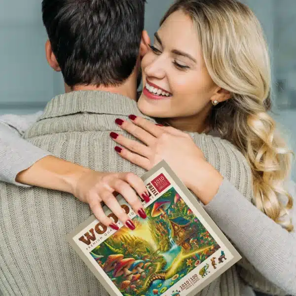 Misztikus erdő a vízesés mellett fa puzzle