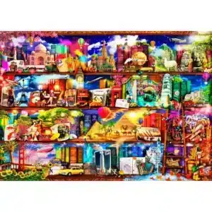 világ körüli utazás könyvespolc fa puzzle